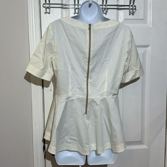 NWOT Lafayette 148 New York Cream Cuffed Sleeve Peplum Blouse Size 4 - Picture 4 of 10